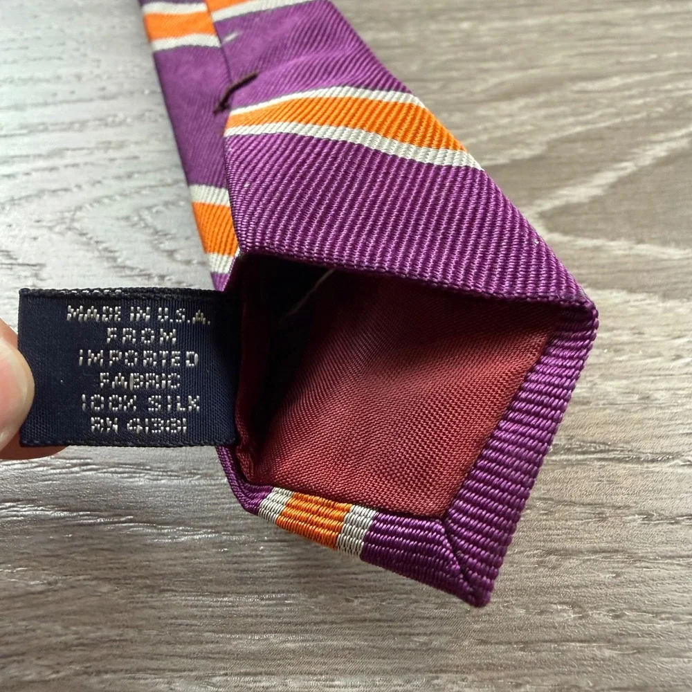 Polo Ralph Lauren Mens VTG Silk Tie Striped Purple Orange White OS